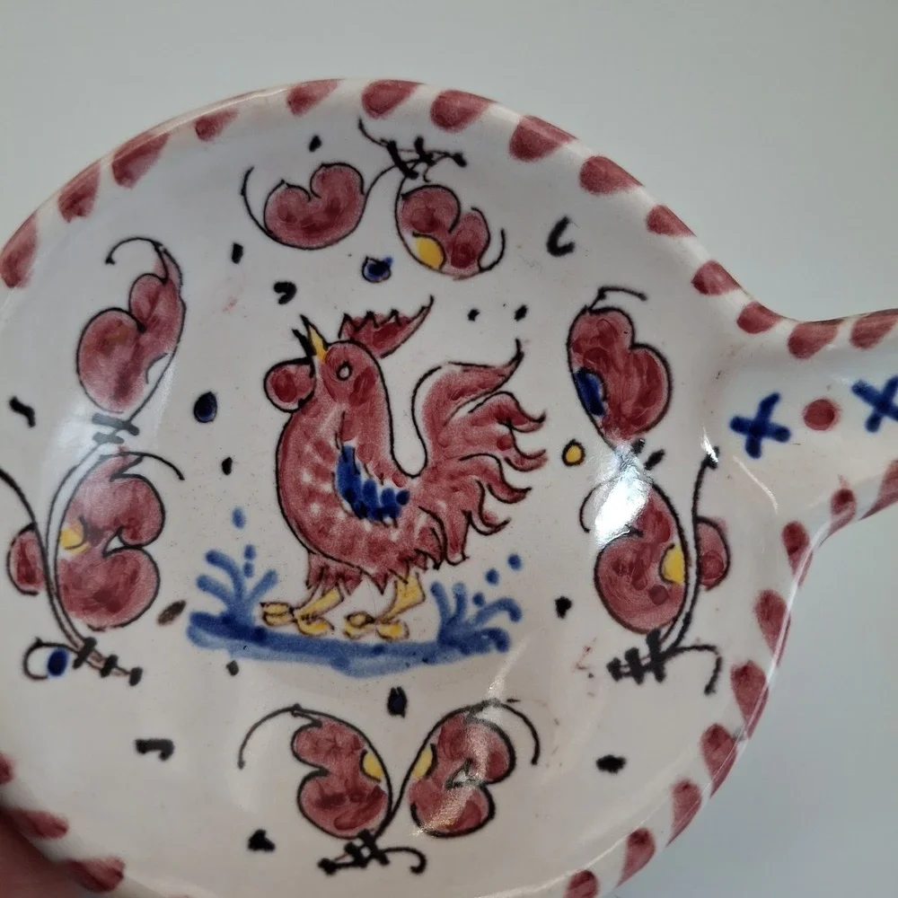 Vintage PV Italy Rooster Dipping Bowls Tea Bag Holders Hand‎ Painted Set Of 2